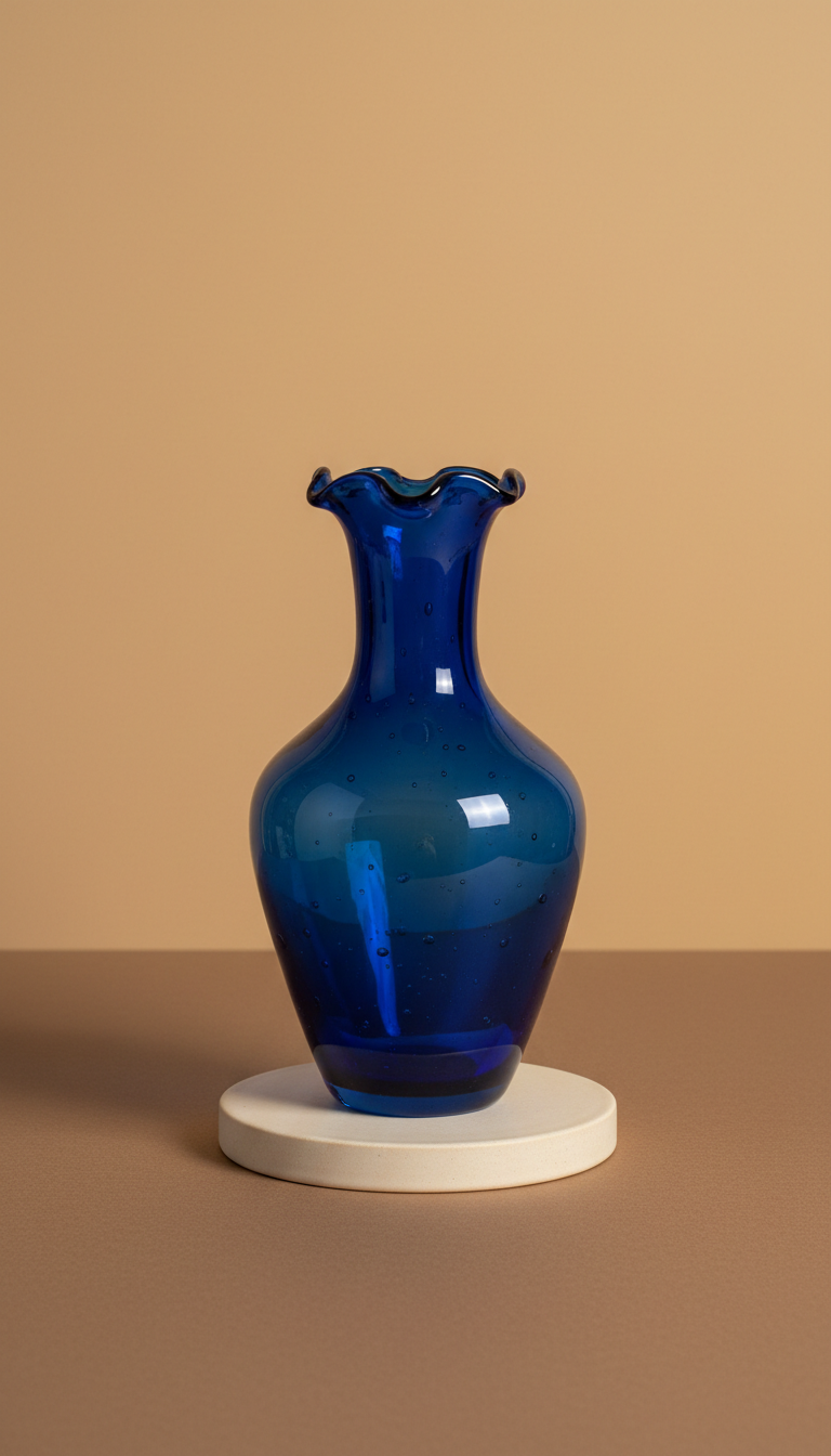 Blue Ink Handblown Glass Vase